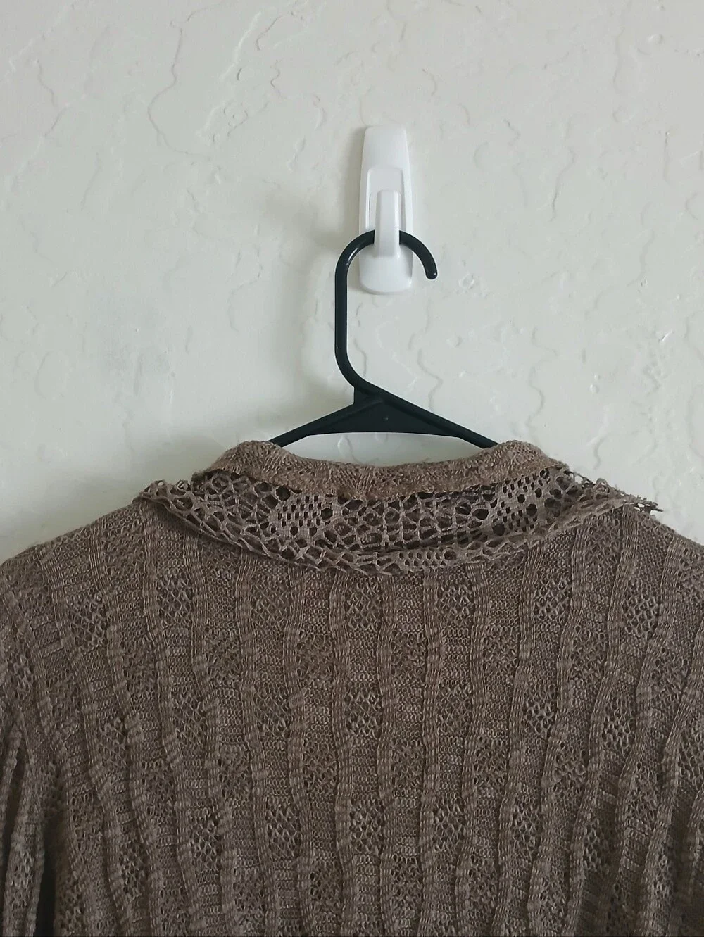 PRETTY ANGEL Mixed Media Goblincore Bell Sleeve Top Women's L Brown Crochet - Picture 8 of 8